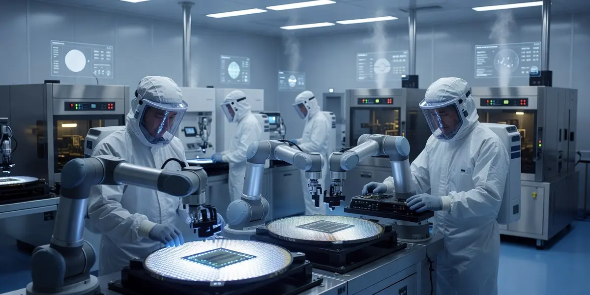 서울 삼성전자 사옥과 4nm 파운드리 공정 클린룸 내부, 엔지니어들이 웨이퍼 가공 장비 앞에서 작업하는 고품질 실사 이미지