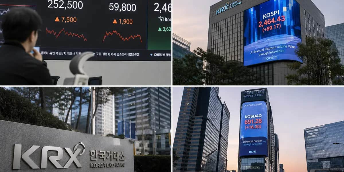 서울 하나은행 딜링룸에서 SK하이닉스와 삼성전자 종가 표시된 현황판, 국내 증시 시총 6,000조 원 돌파 장면 (연합뉴스)