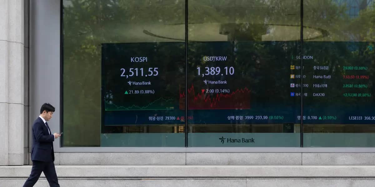 서울 시내 은행 본점 외벽 전광판에 코스피 지수가 표시되고 있는 모습으로 증시와 은행 자금 이동을 상징