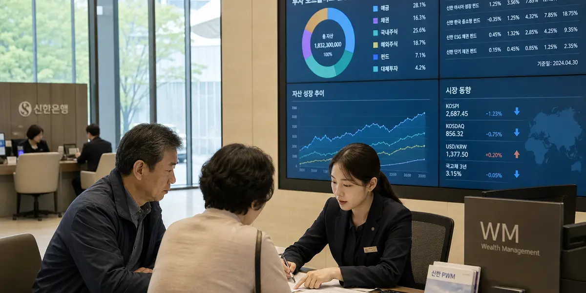 은행 창구에서 투자 상담을 받는 고객의 모습으로, ISA 계좌 만기 구조와 해외 ETF 투자 제한 변화에 대응하는 재테크 전략 재편을 상징한다.