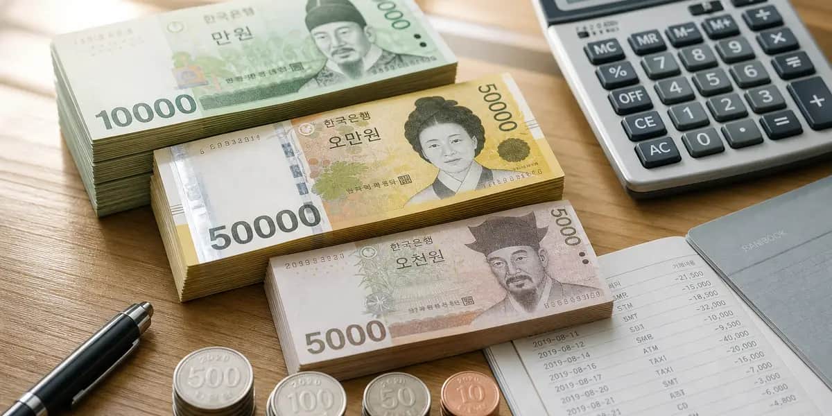 원화 지폐와 동전이 계산기, 금융 서류와 함께 책상 위에 놓여 있는 클로즈업 사진으로 배당소득세와 절세 전략을 상징적으로 보여주는 신문 보도용 이미지 컷